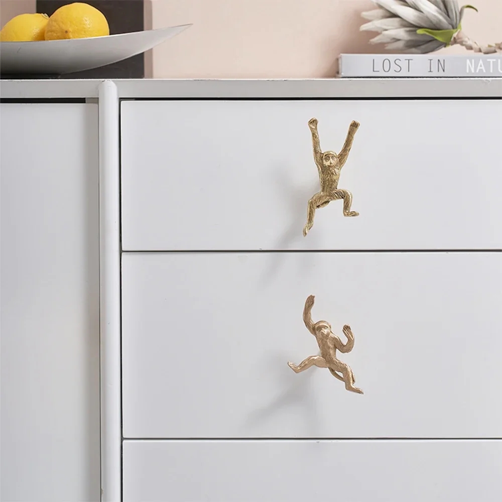 Monkey Brass Cabinet Knobs Unique Furniture Pulls Gold Animal Drawer Knobs Home Decor Dresser Pulls Nightstand Handles Hardware AliExpress