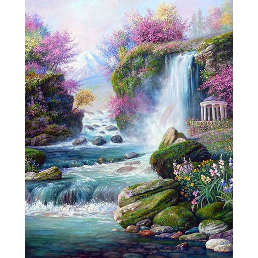 Mountains Waterfall Painting By Number Natural Scenery DIY Paint On Canvas Paintwork With Paintbrushes Acrylic Paints Perfect For Paint By Numbers For Adults And Kids Students Beginner 16x20 Inch Amazon co uk Home U0026