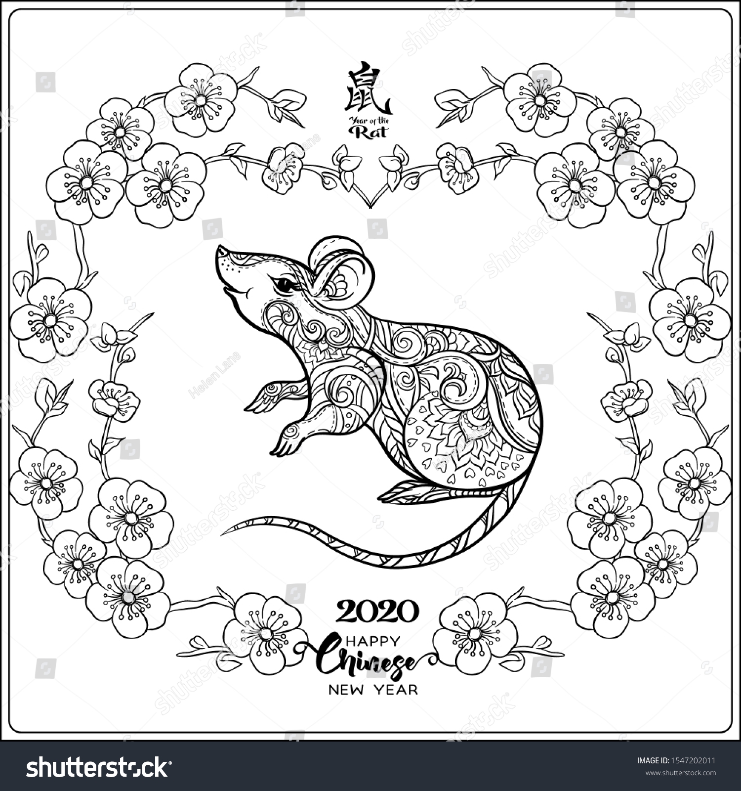 Mouse Rat Coloring Page Adult Coloring Stock Vector Royalty Free 1547202011 Shutterstock