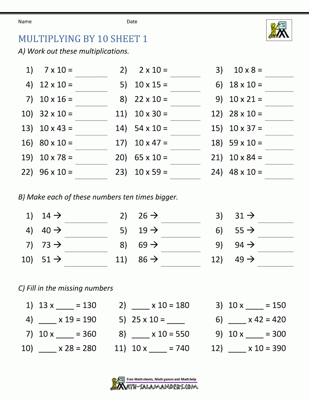 10th grade math worksheets
