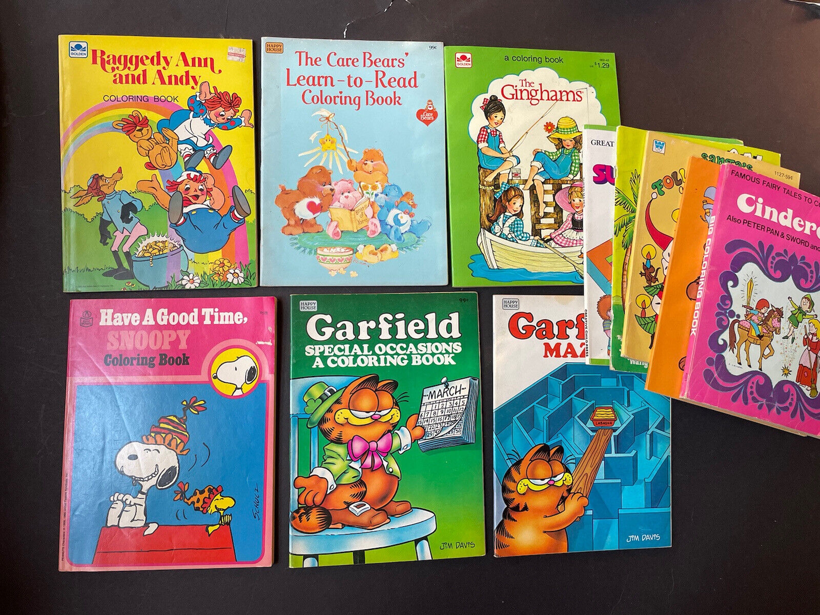 MY Vintage Coloring BOOKS 80s Snoopy Care Bears Ginghams GARFIELD 