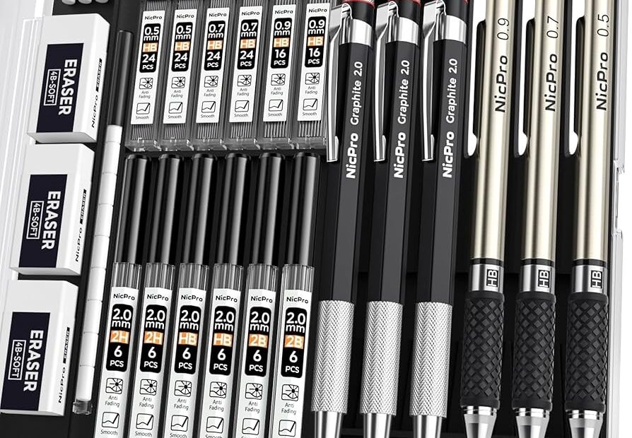 Nicpro 6PCS Art Mechanical Pencil Set 3PCS Metal Drafting Pencil 0 5 Mm U0026 0 7 Mm U0026 0 9 Mm U0026 3PCS 2mm Graphite Lead Holder 2B HB 2H For Writing