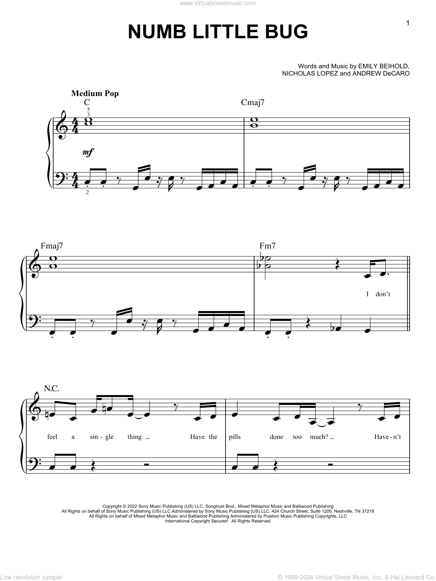 Numb Little Bug Sheet Music For Piano Solo PDF interactive 