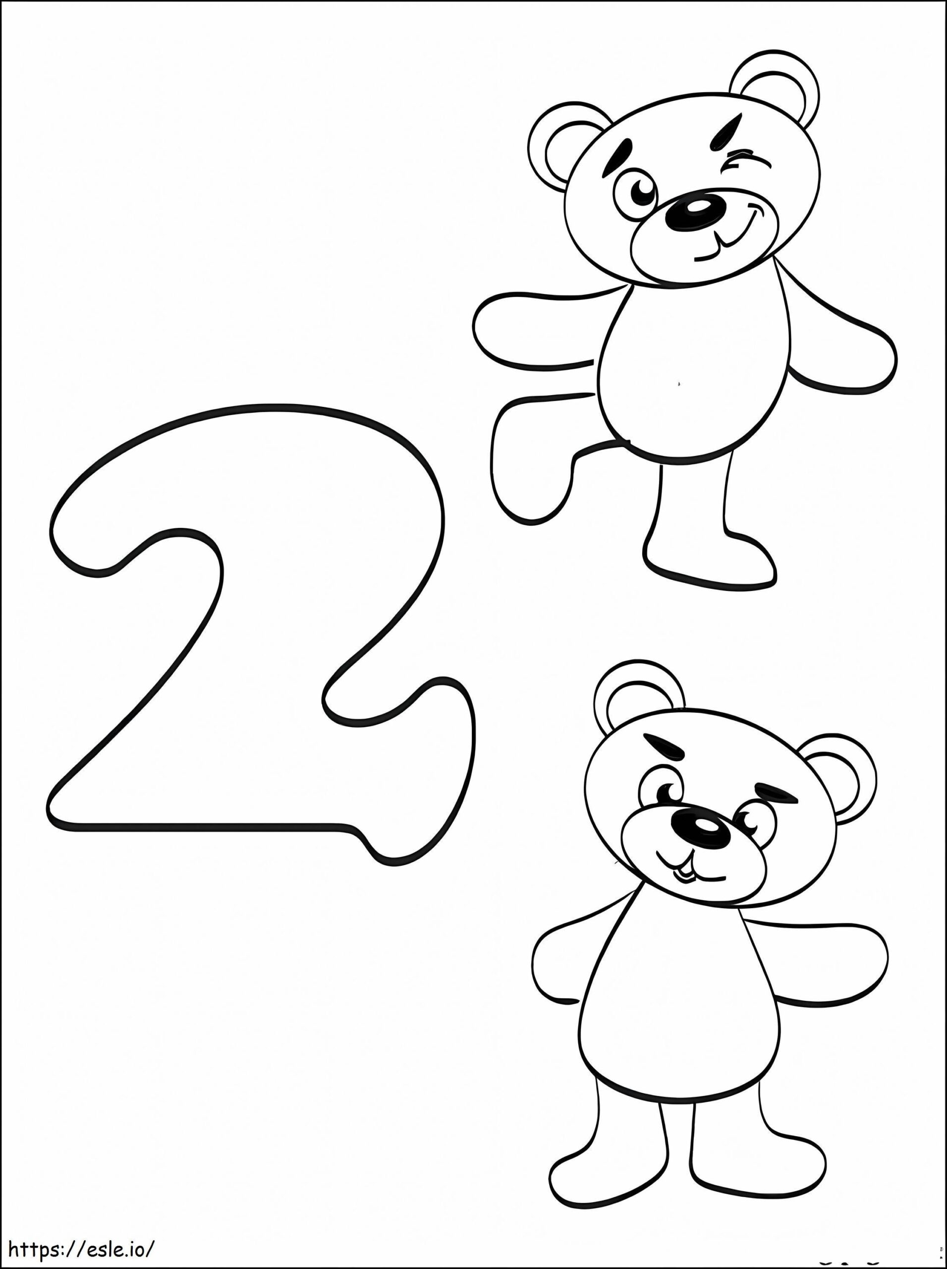 Number 2 And Two Teddy Bears Coloring Page