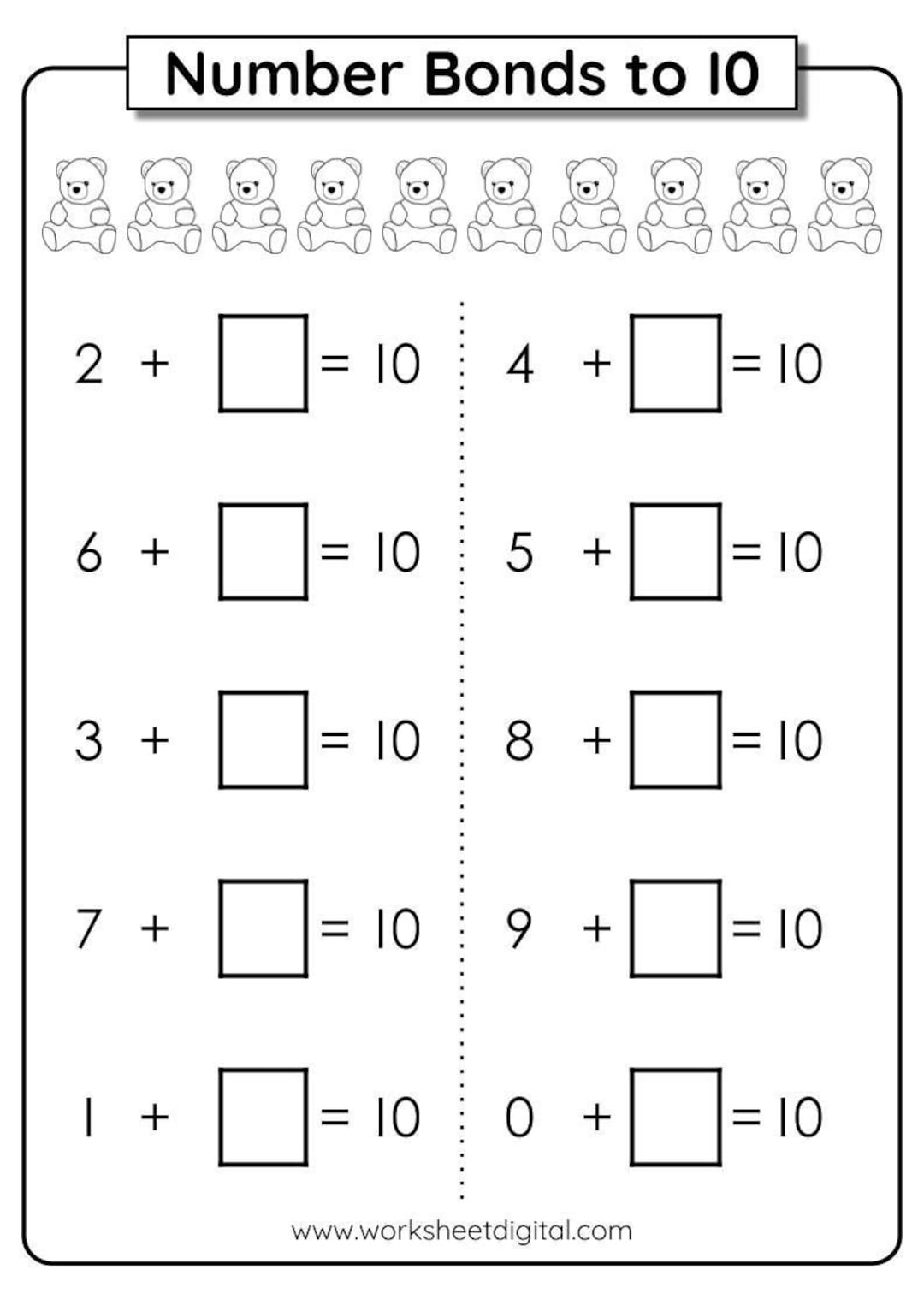 number bonds kindergarten worksheets