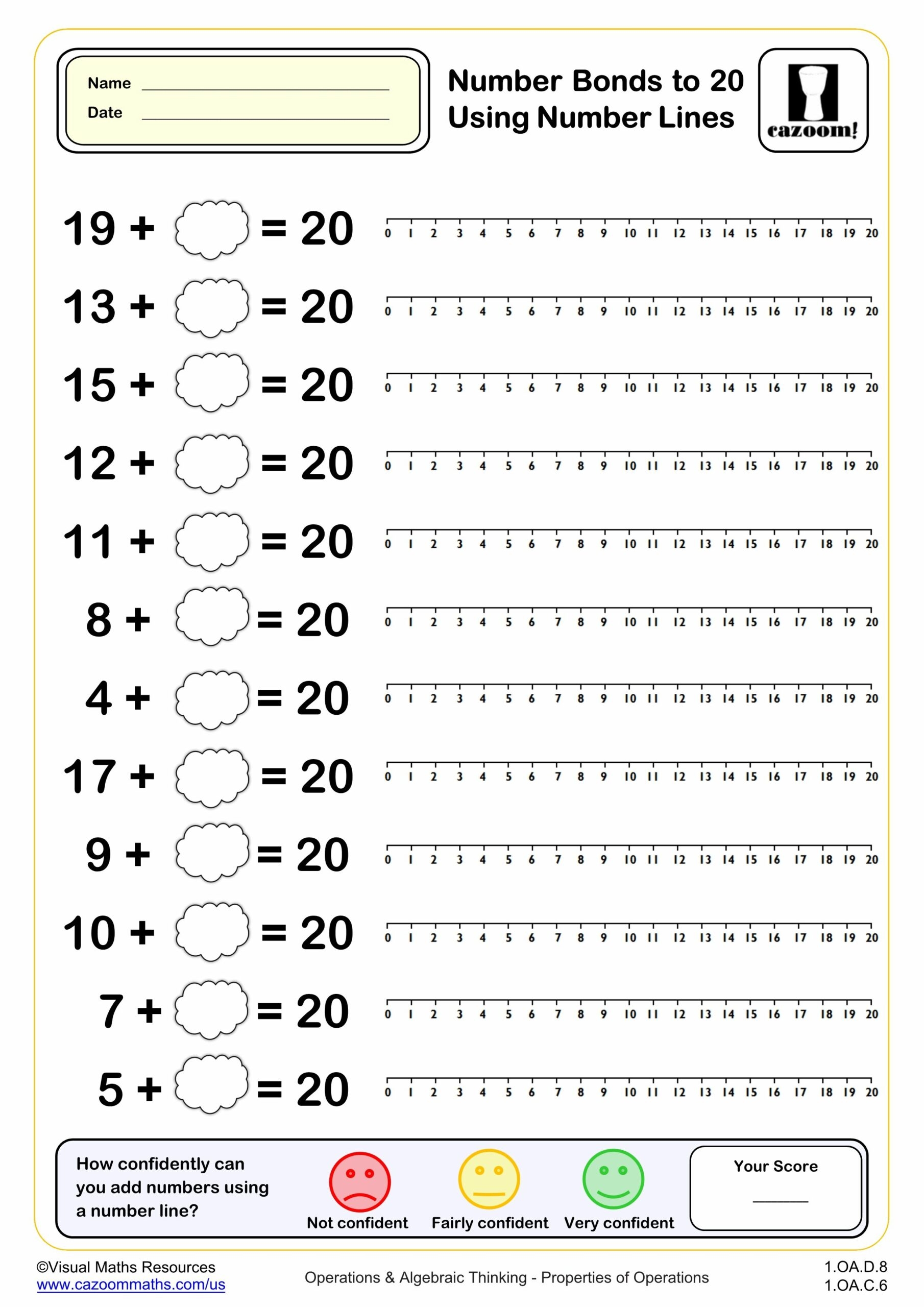 Number Bonds To 20 With Number Lines PDF Printable Addition 