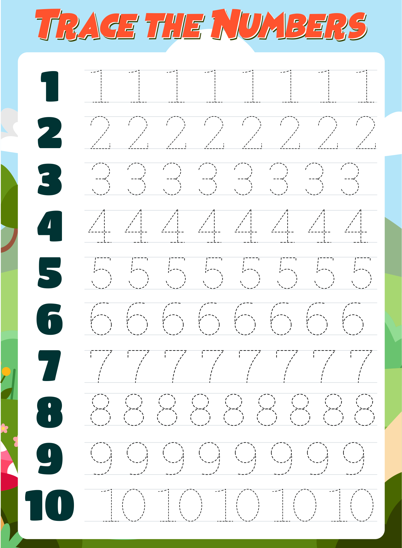 preschool number tracing sheets