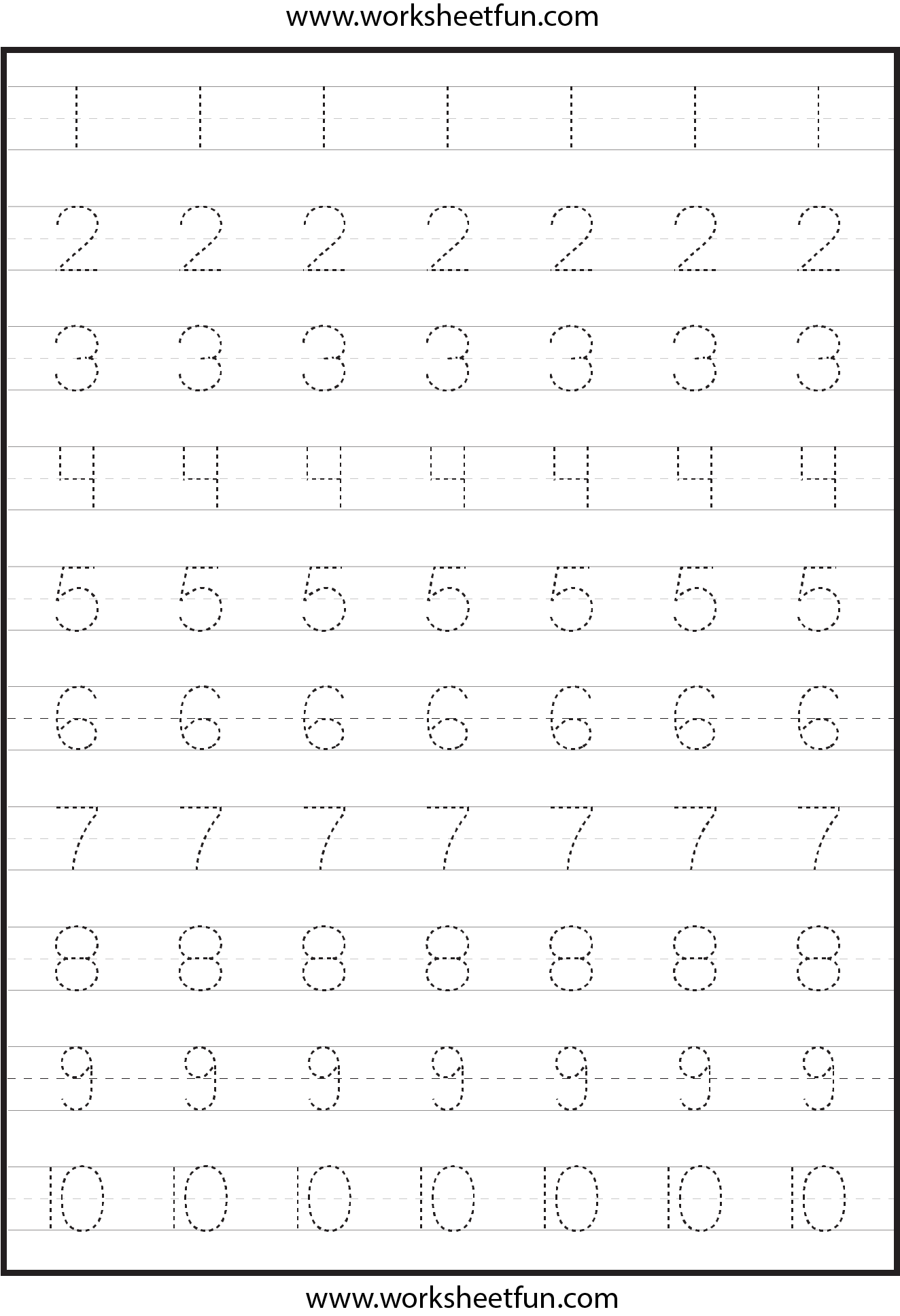 Number Tracing Worksheets For Kindergarten 1 10 Ten Worksheets Worksheets Library