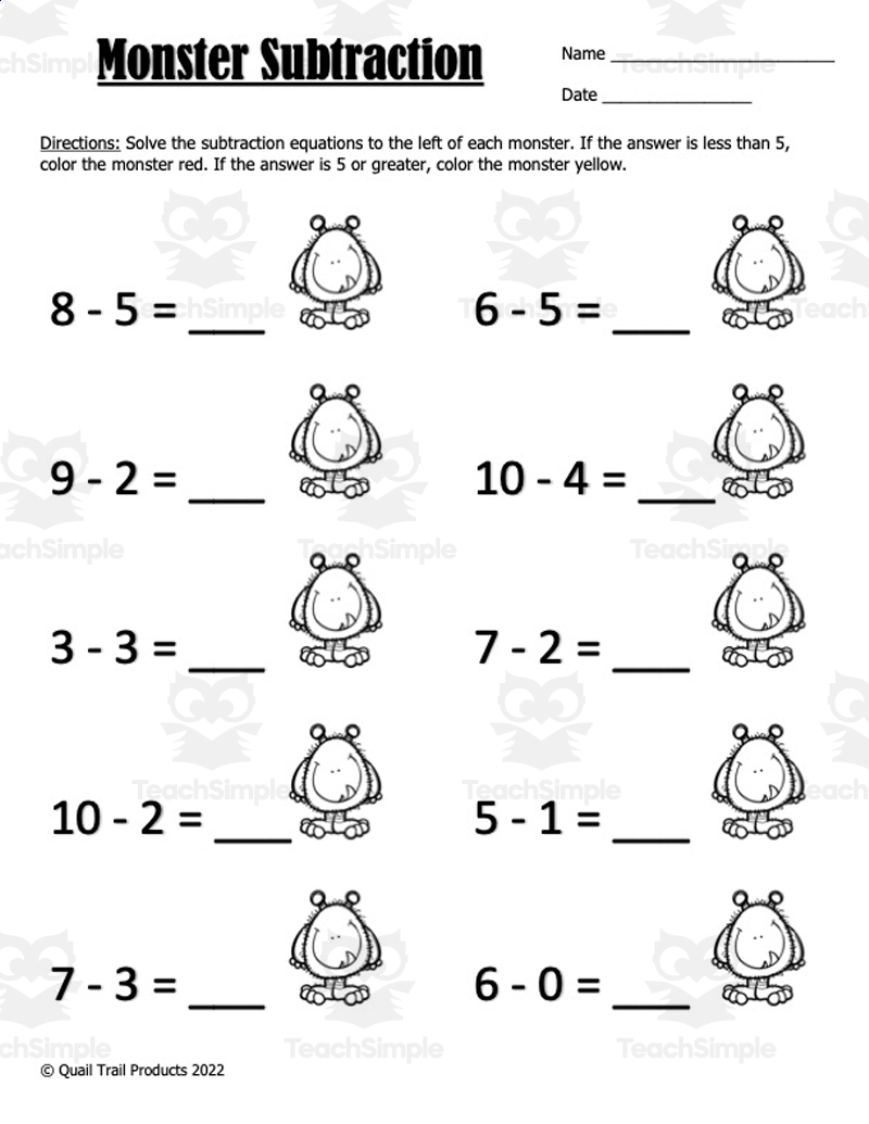October Math Worksheets Grade 1 By Teach Simple