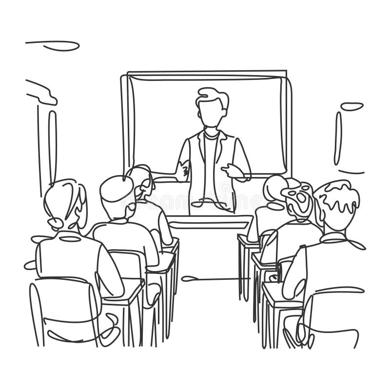 One Continuous Line Drawing Of A Teacher Teaching Students Simplified Minimalist Design For Education And Learning Stock Vector Illustration Of Face Occupation 356089114