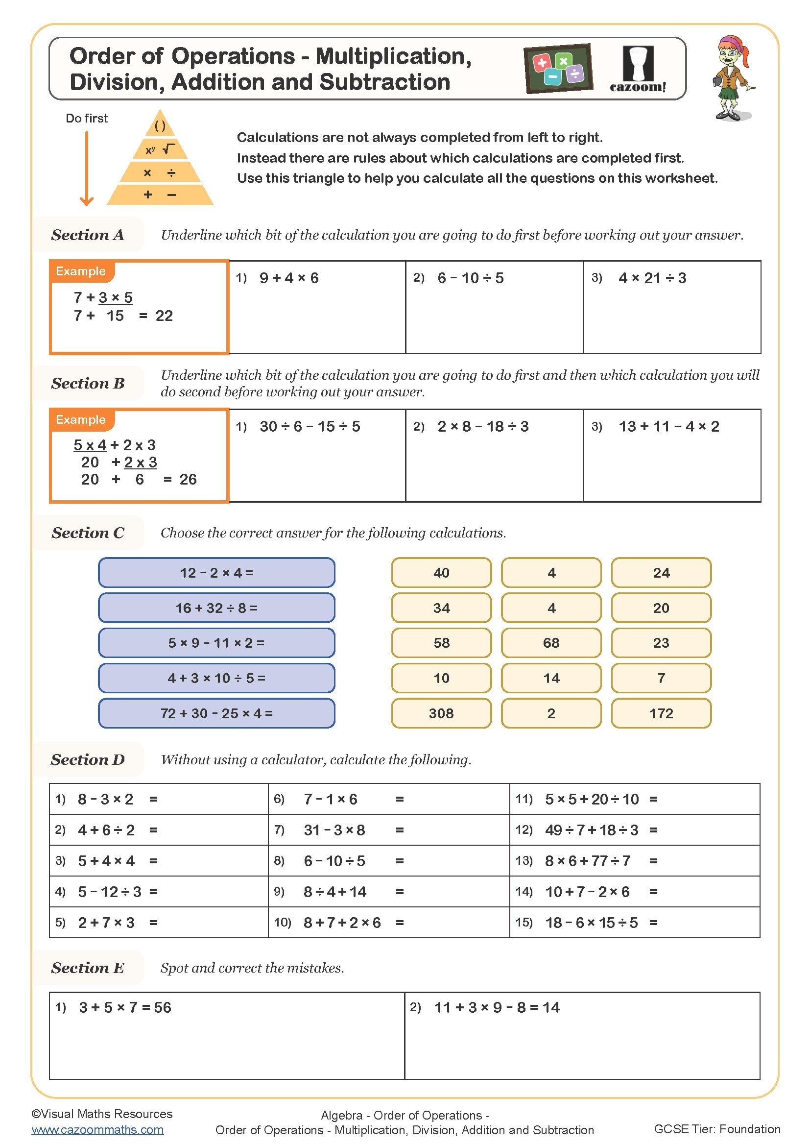 multiplication division subtraction and addition worksheets