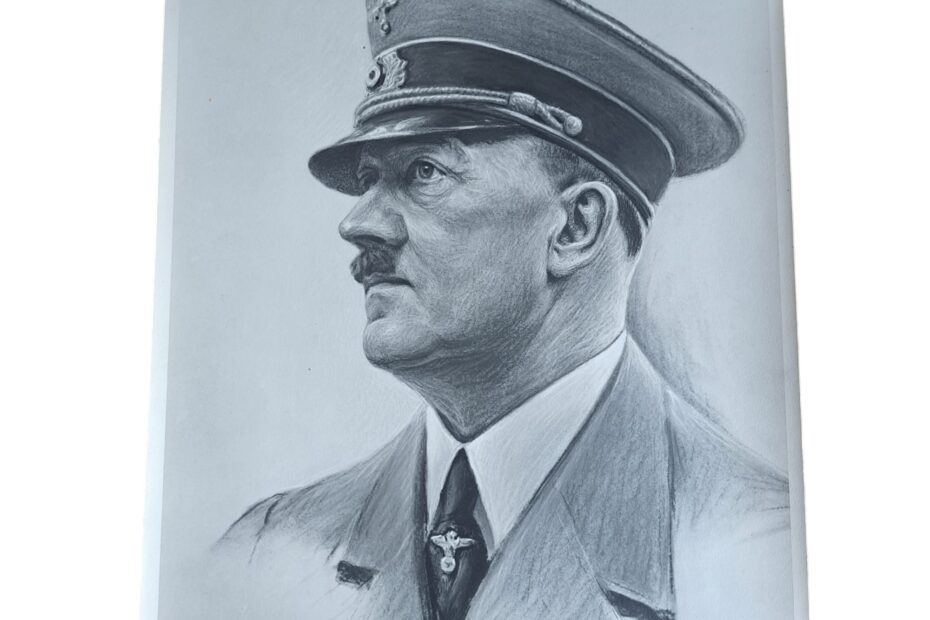 Original WW2 German Portrait Photo Of Adolf Hitler Drawing Vos