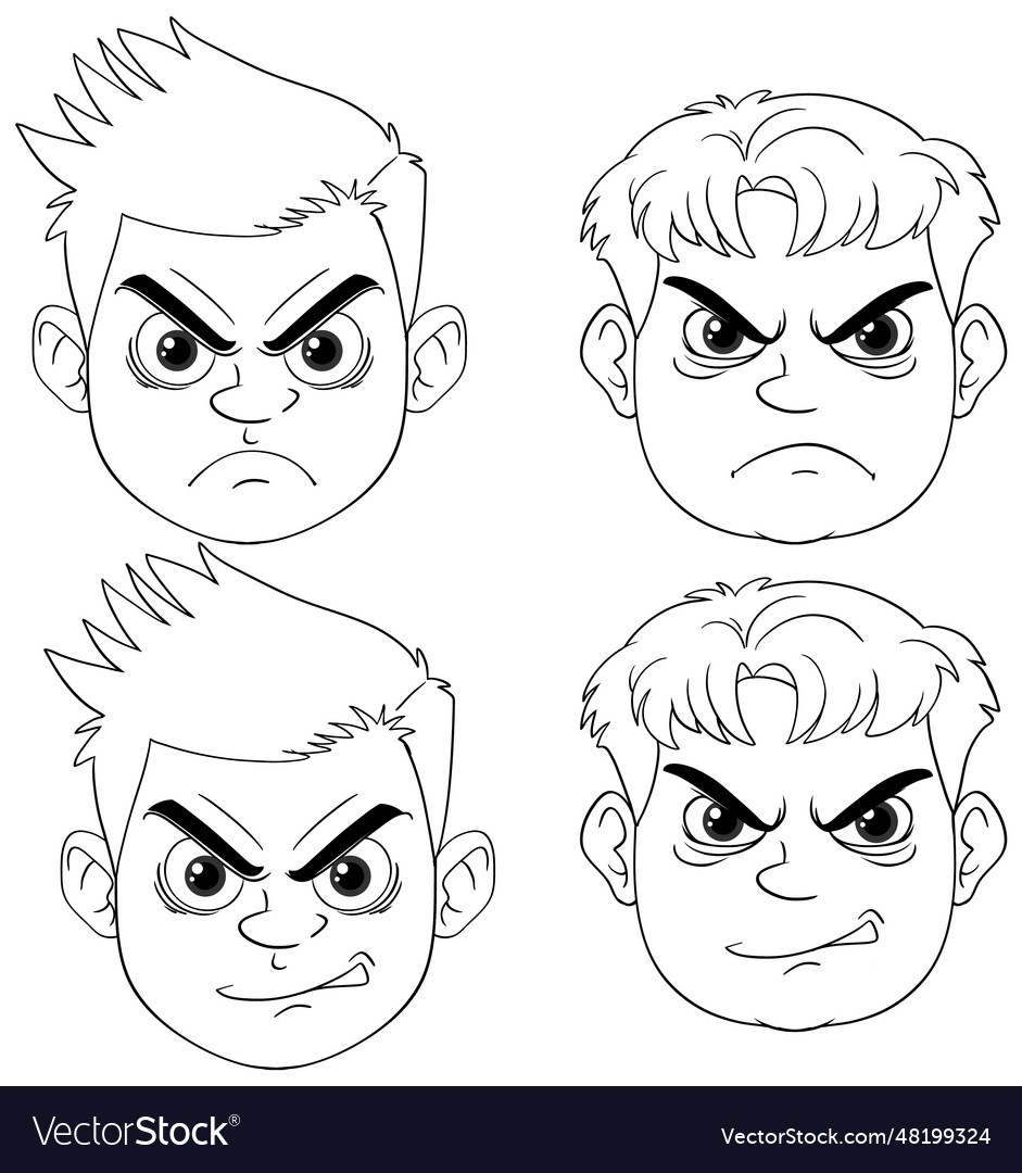 Outline Of Angry Boys Face Royalty Free Vector Image