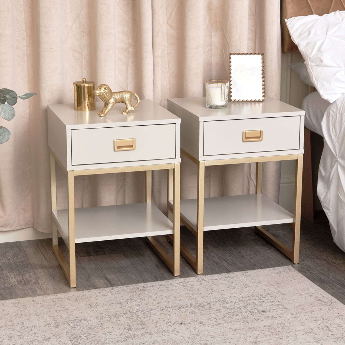 Pair Of One Drawer Bedside Tables Elle Stone Range Melody Maison