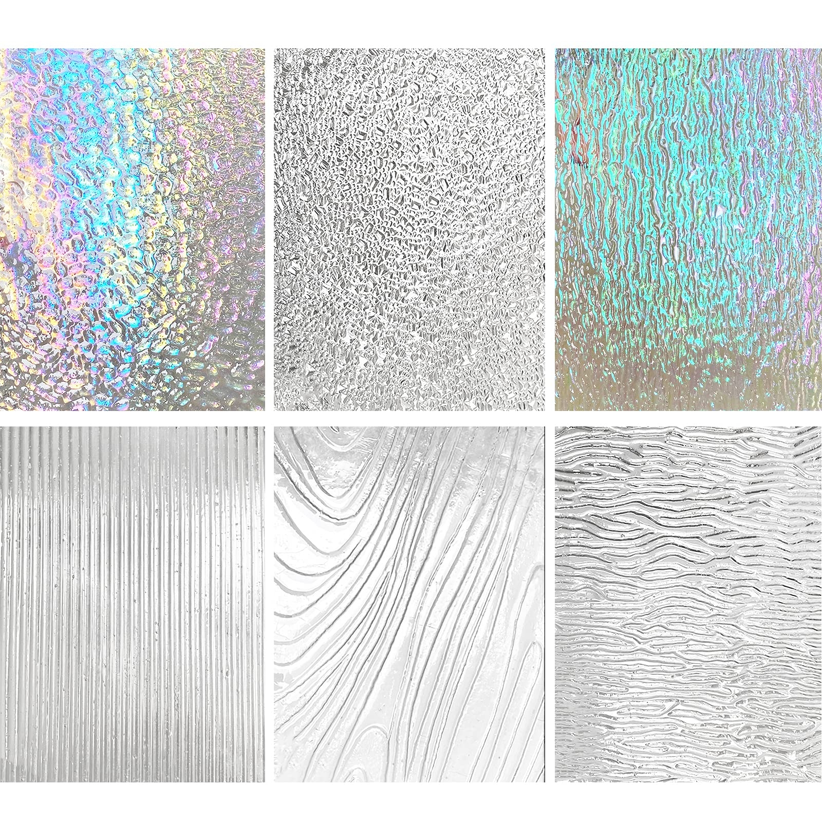 PALJOLLY 6 Sheets Large Clear Textured Stained Glass Transparent Ripple Cathedral Iridescent Art Supplies For Crafts And Mosaics 6 X 7 1 2 Inch 