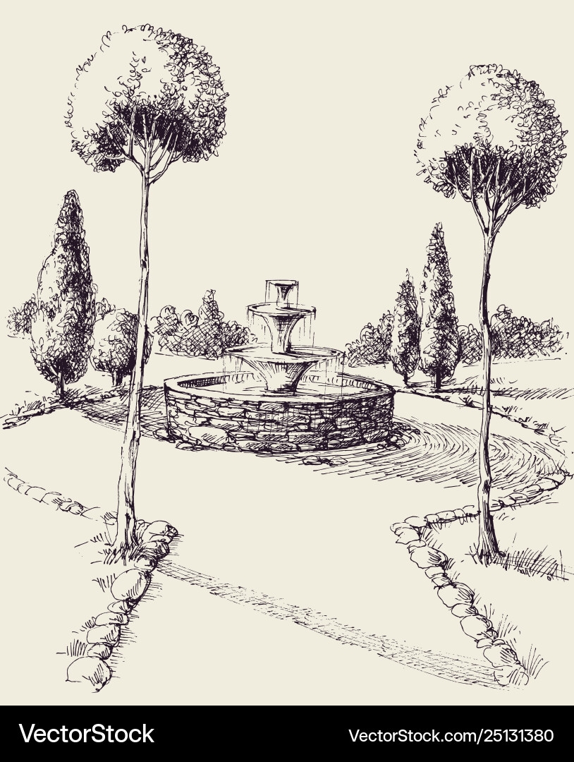 Park Fountain Sketch Royalty Free Vector Image