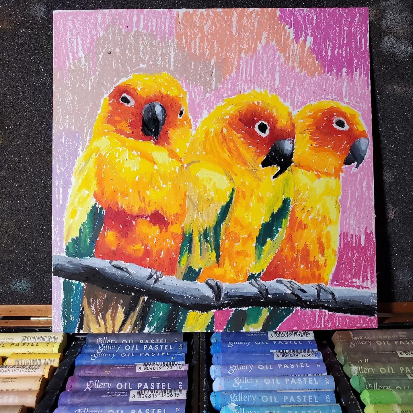 Parrots Oil Pastel Drawing On Paper Colorful Bird Animal Lover Gift Original Art Etsy