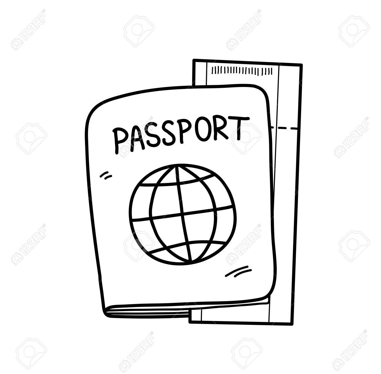 Passport Doodle Illustration Of A Passport And A Plane Ticket 