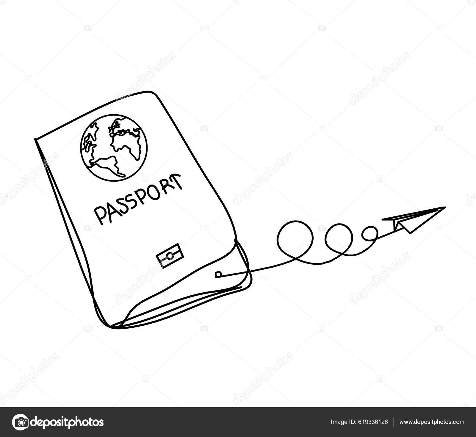 Passport Paper Plane Line Drawing White Background Stock Vector By 