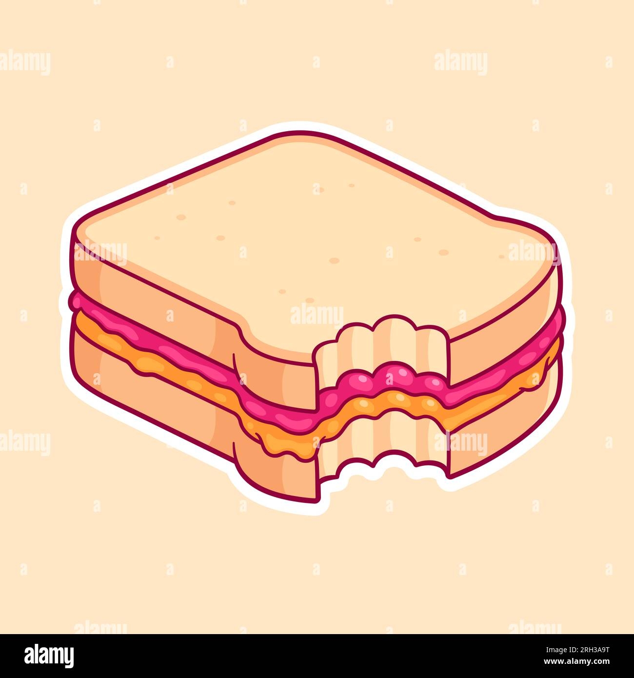PBJ Sandwich Drawing With Missing Bite White Toast Bread With Peanut Butter And Raspberry Jam Cute Cartoon Vector Illustration Stock Vector Image U0026 Art Alamy