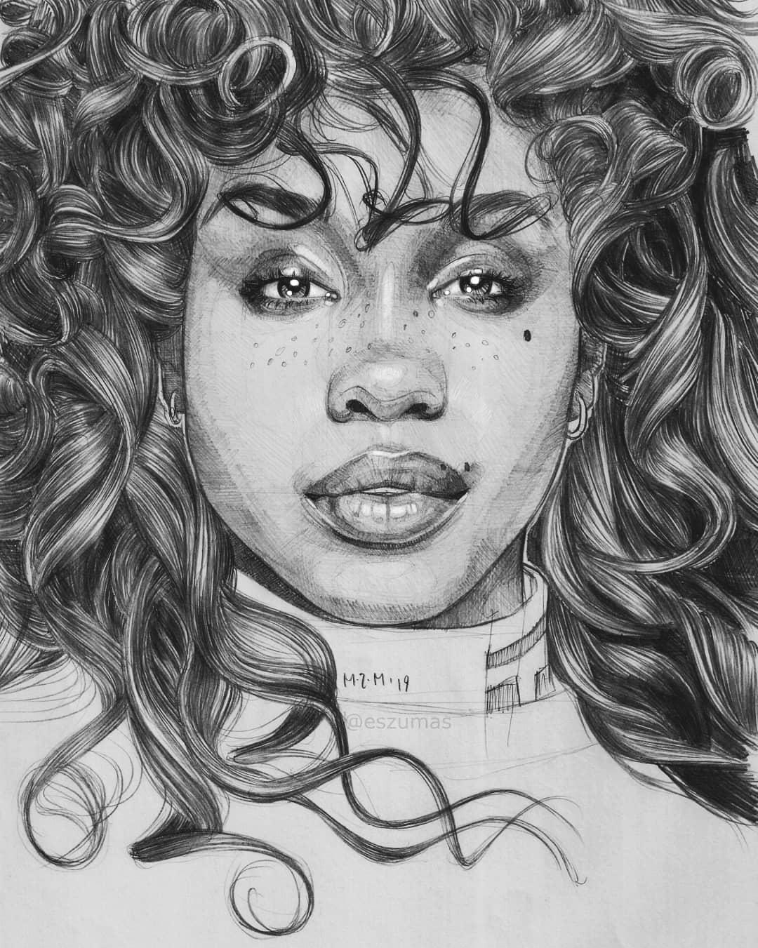 Pencil Drawing Sza By Matt Mas 2