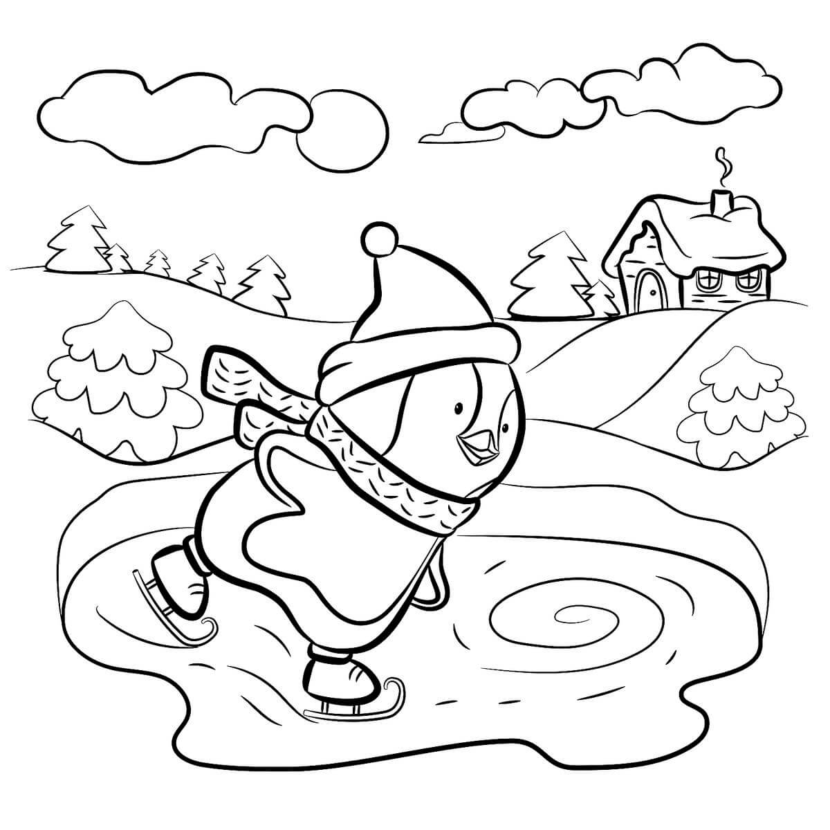Penguin Skating In Winter Coloring Page Download Print Or Color Online For Free