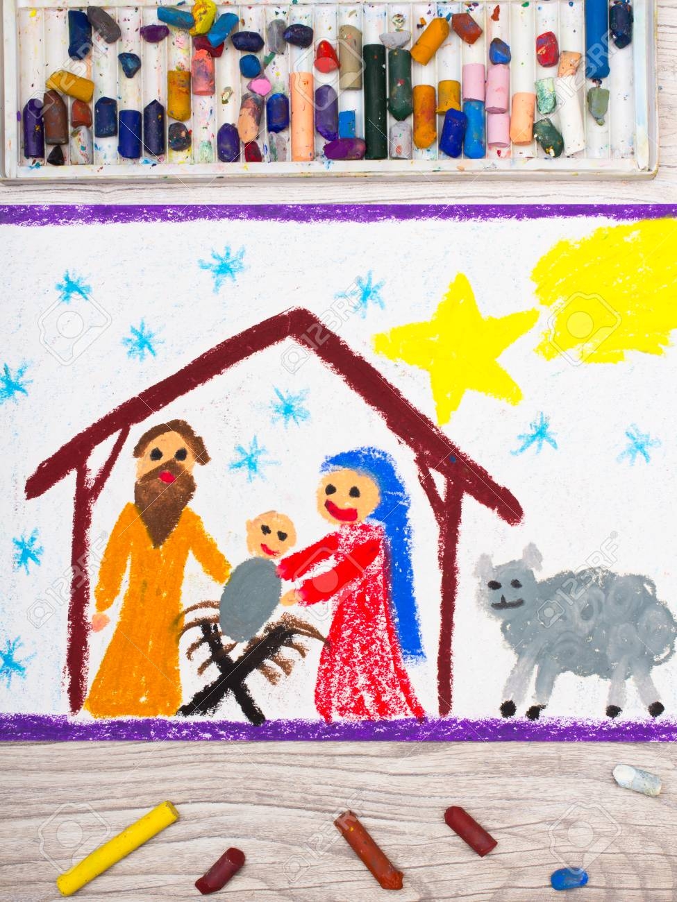 Photo Of Colorful Drawing Nativity Scene Christmas Time Stock Photo Picture And Royalty Free Image Image 92525635 