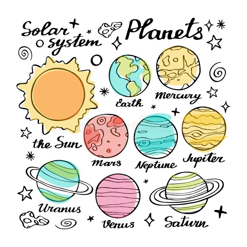 Planets Doodle Vector Set Stock Illustration Illustration Of Planetary 109359102