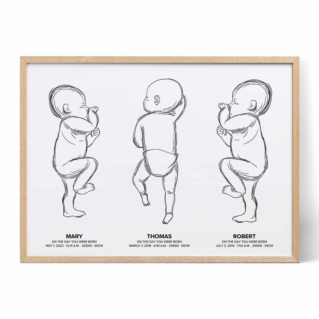 Poster For Triplets Three Babies Sketch Positive Prints