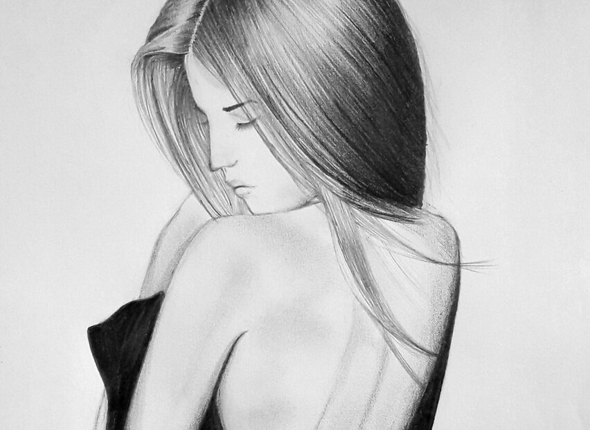 Pretty Young Girl With Long Hair Pencil Drawings A4 Size EBay