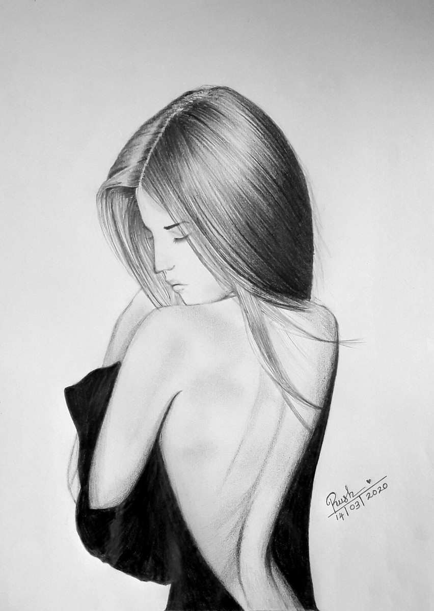 Pretty Young Girl With Long Hair Pencil Drawings A4 Size EBay