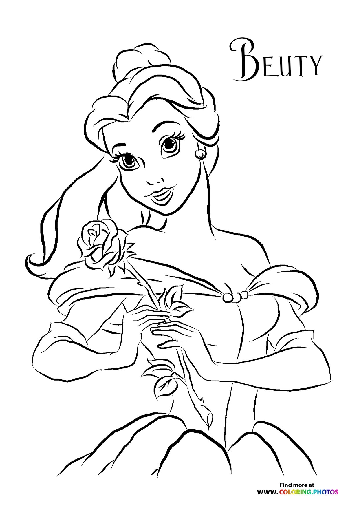 Princess Belle With A Flower Coloring Pages For Kids