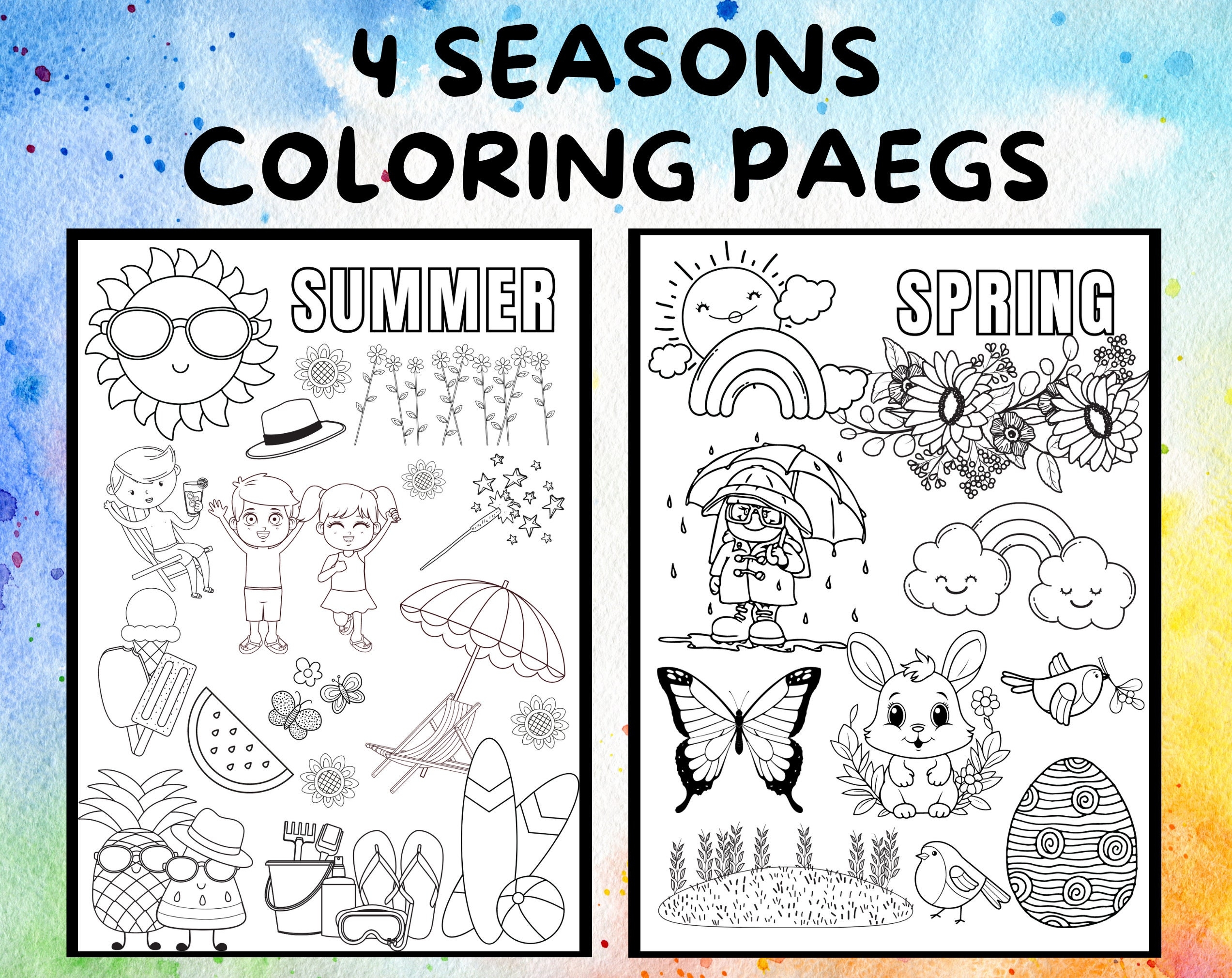 Printable Coloring Page For Kids Four Seasons Digital Download Coloring Sheets Fun Activity For Children 4 Seasons Coloring Book Education Etsy