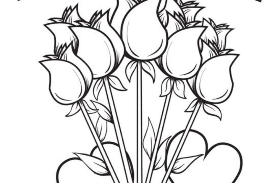 Printable Hearts And Flowers Valentine Coloring Sheet Instant Download Digital File 8
