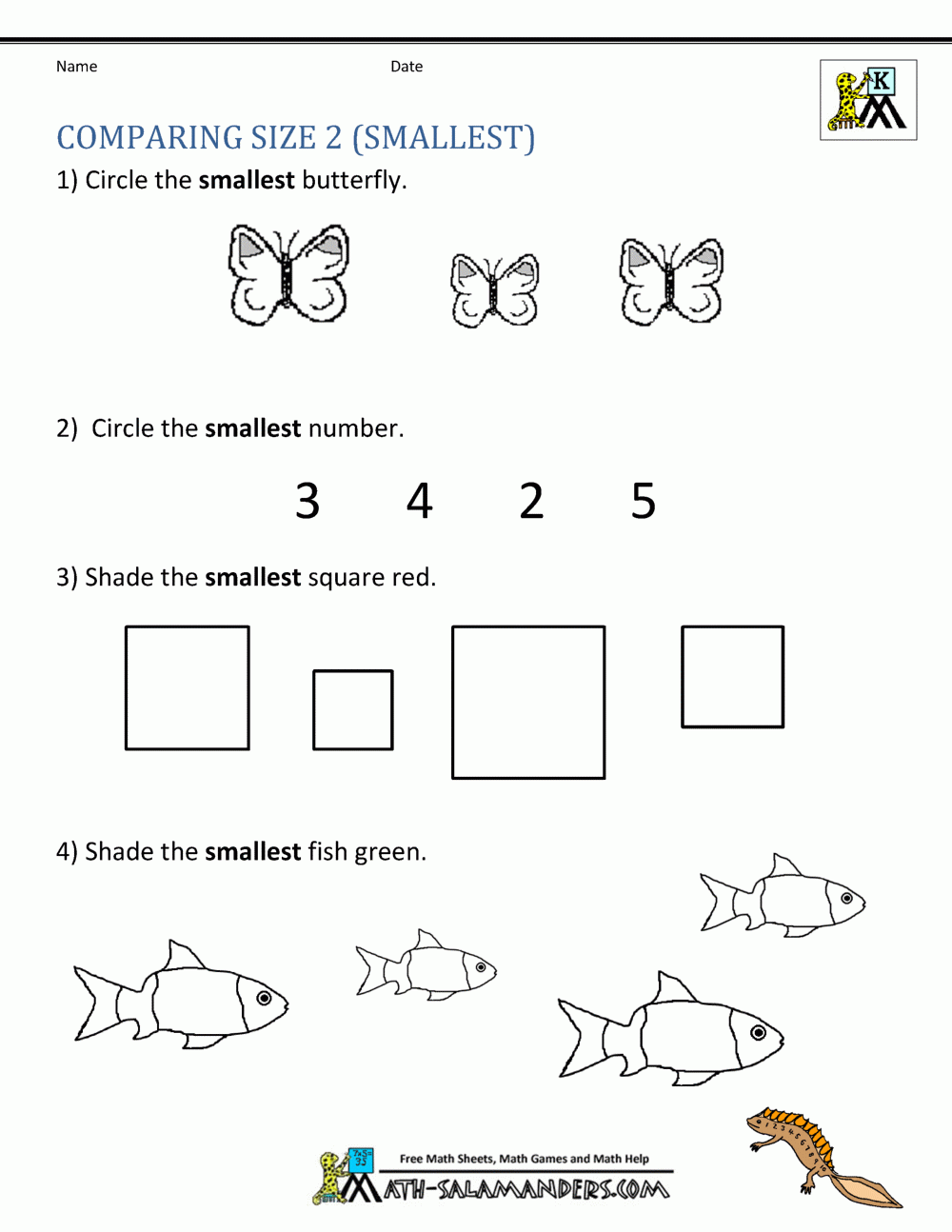 Printable Kindergarten Math Worksheets Comparing Numbers And Size