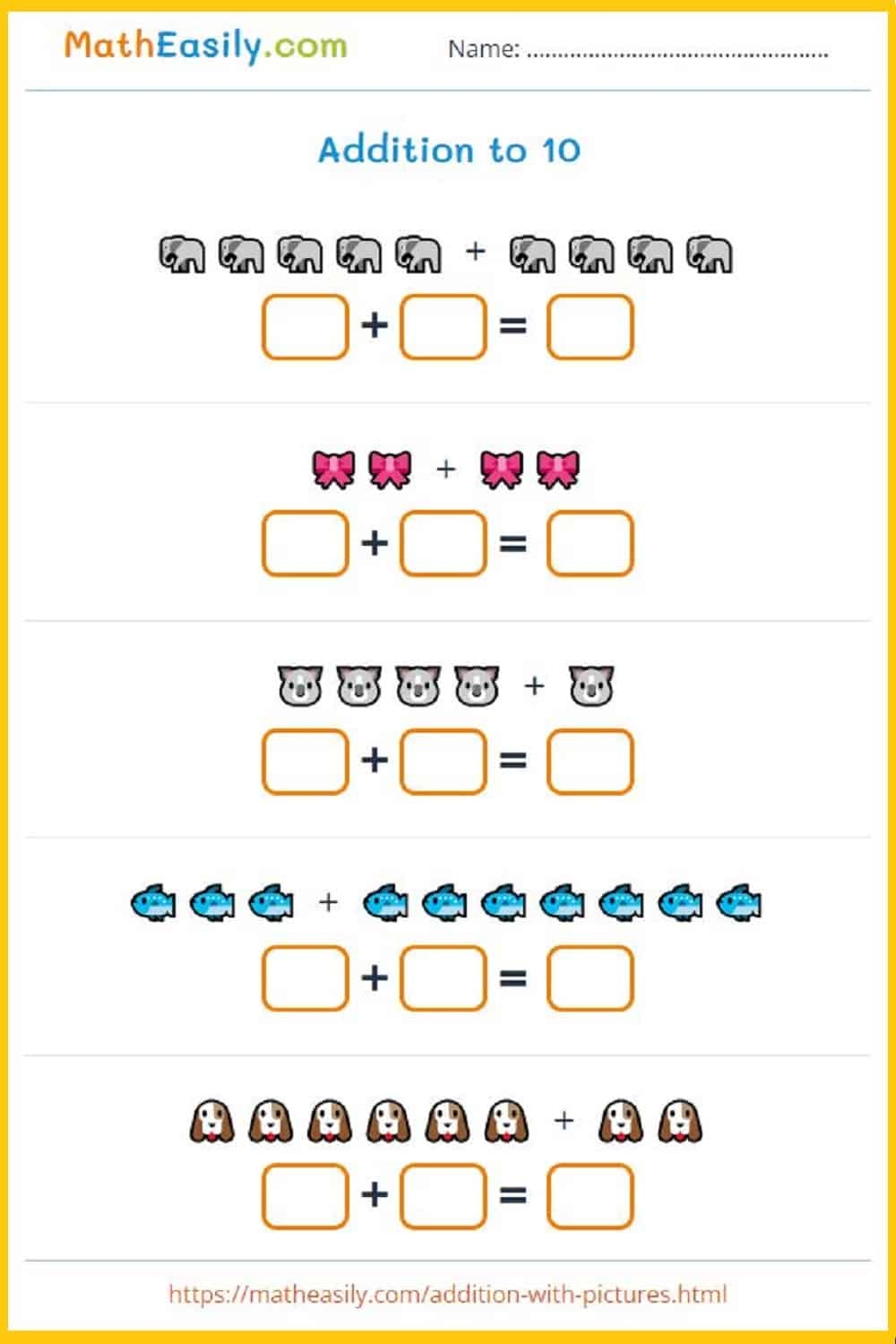 worksheet for kindergarten math addition