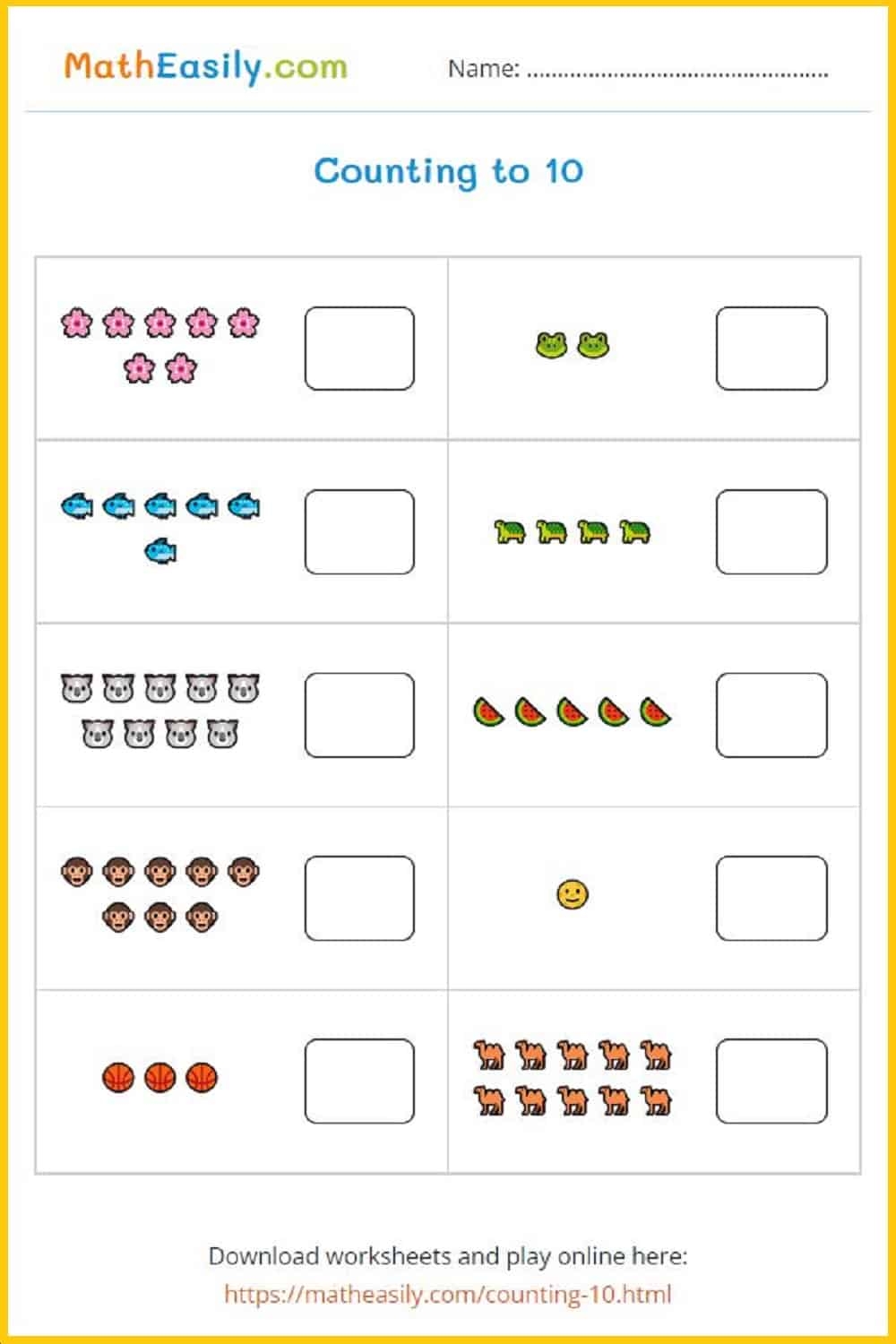 worksheet for nursery maths