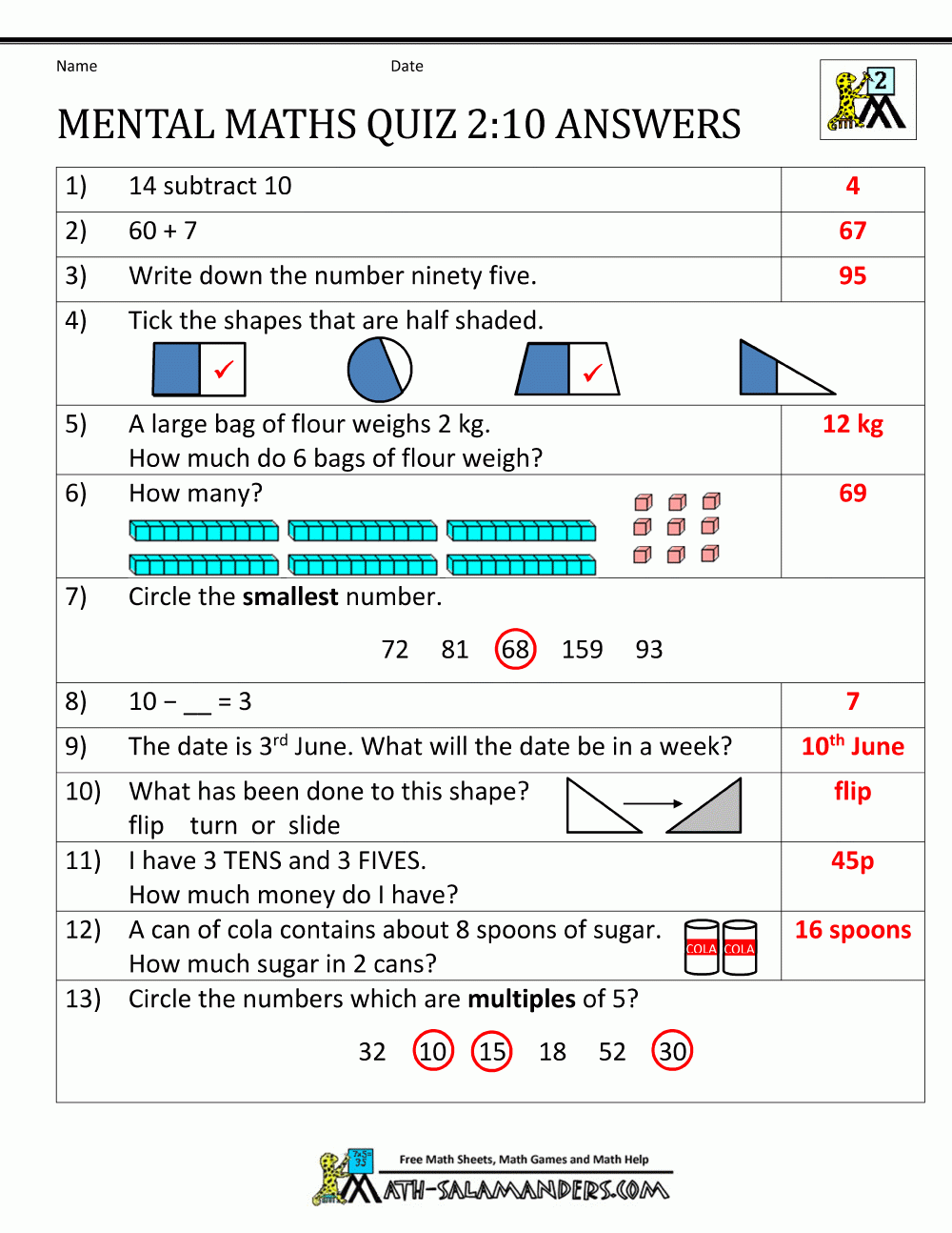 two digit mental math worksheet pdf