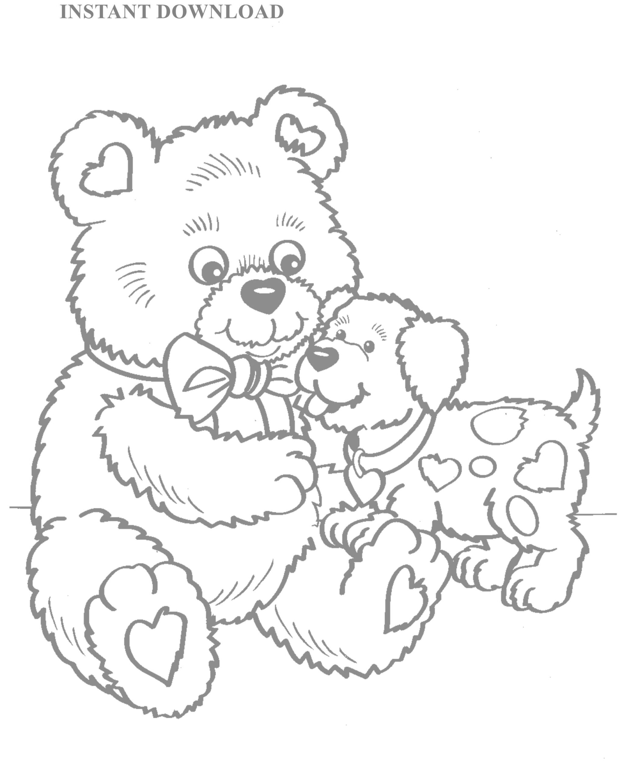 Printable Teddy Bear And Puppy Valentine Coloring Sheet instant Download digital File 8