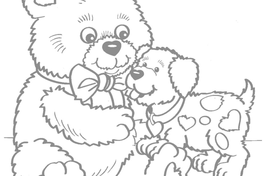 Printable Teddy Bear And Puppy Valentine Coloring Sheet instant Download digital File 8