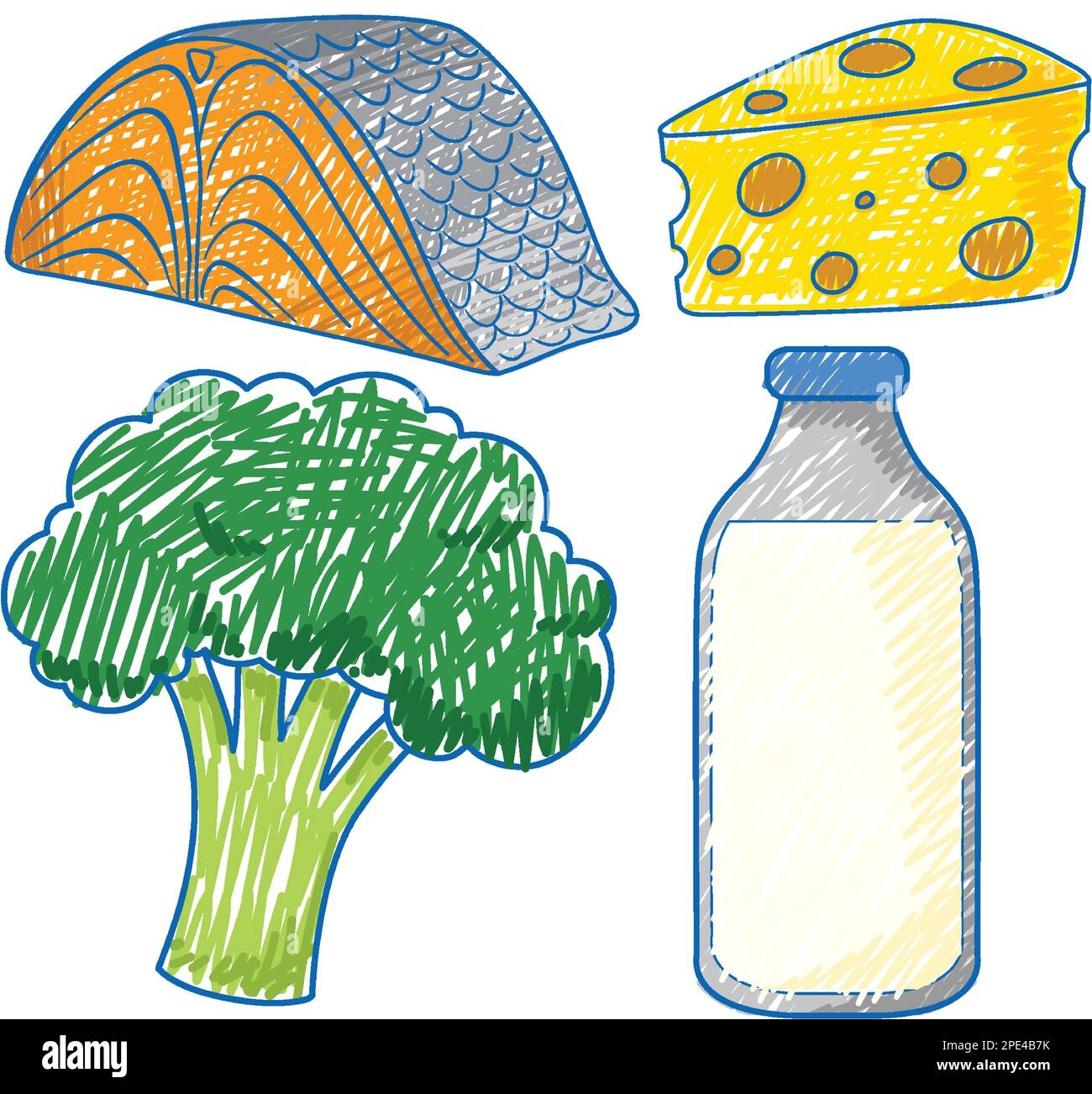 Protein Foods In Pencil Colour Sketch Simple Style Illustration 