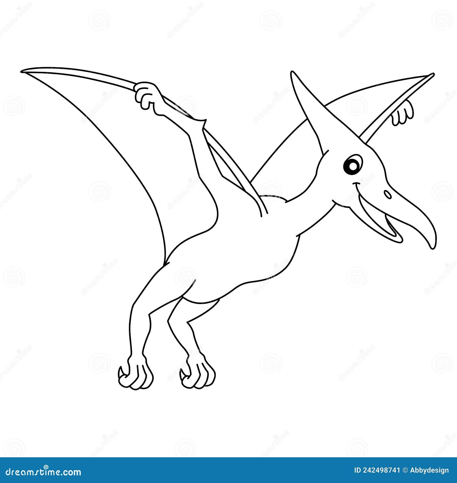 Pterodactyl Coloring Isolated Page For Kids Stock Vector 