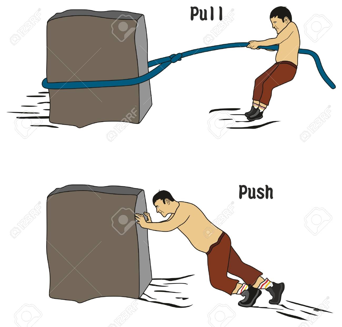 Pull And Push Concept For Education Conceptual Drawing Showing Man Pulling Heavy Stone Using Rope While Other Pushing It Royalty Free SVG Cliparts Vectors And Stock Illustration Image 88190002 