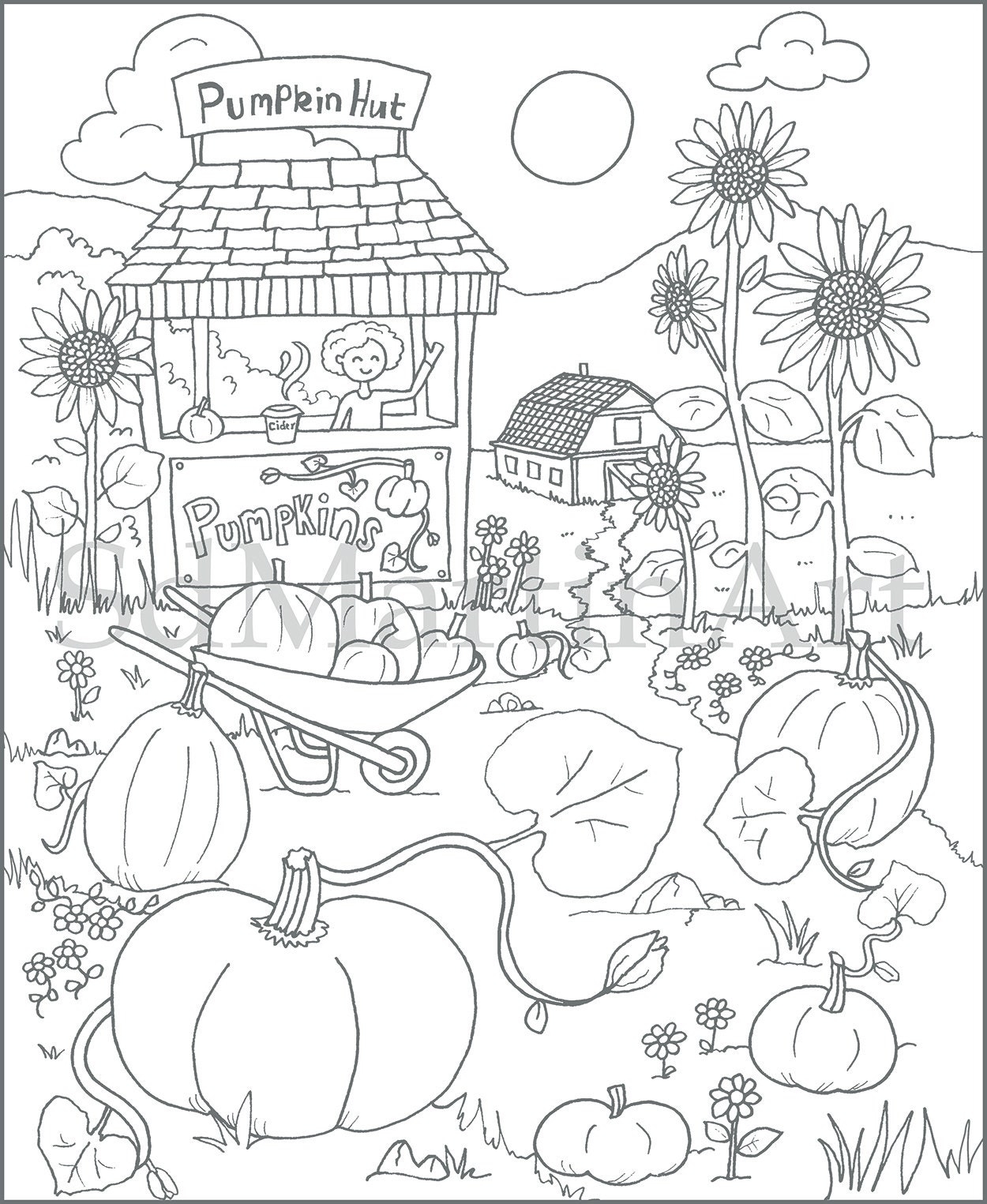Pumpkin Patch fall Time Printable adult Coloring Book Page for Adults Teens And Kids digital Download Etsy