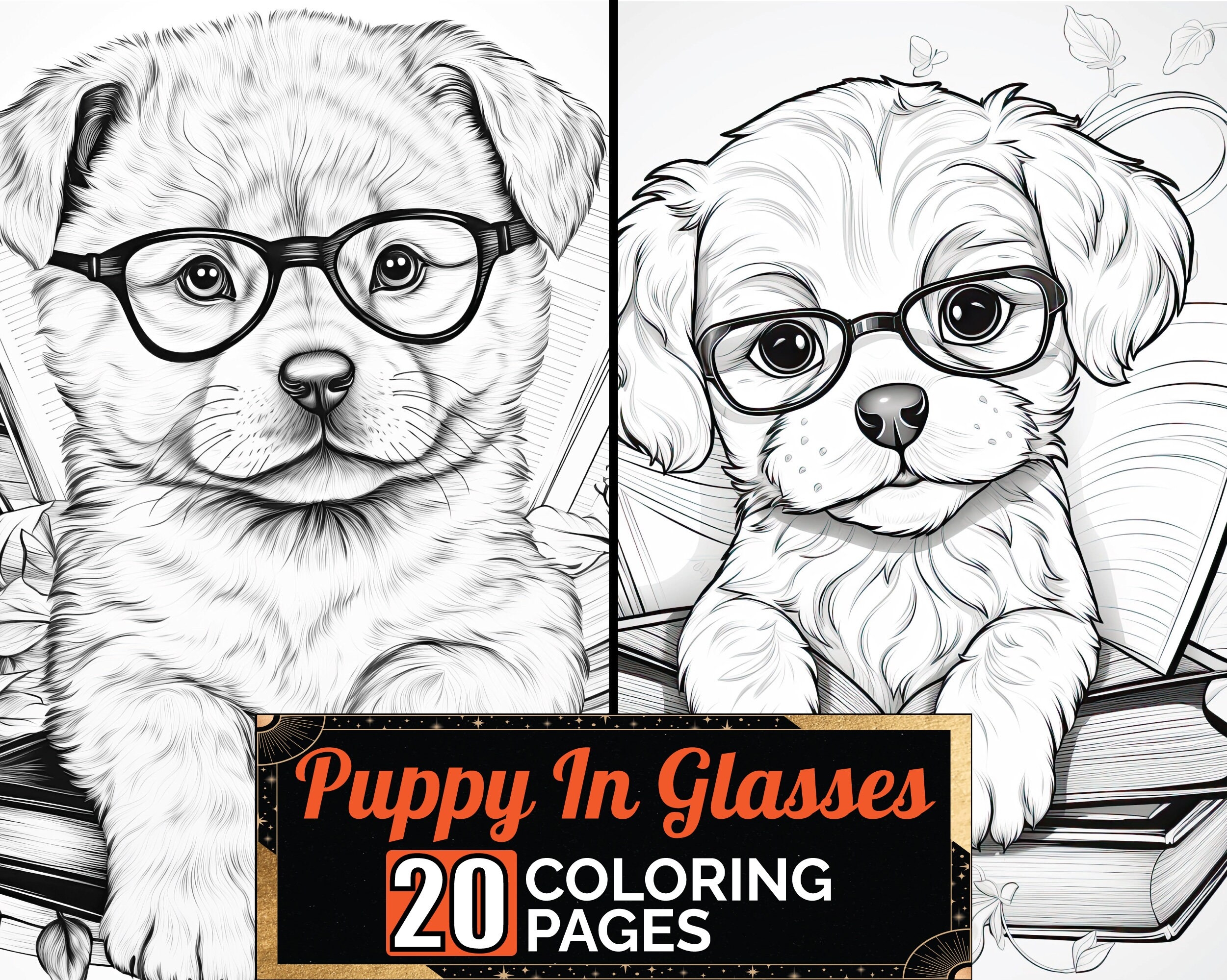 Puppy In Glasses Coloring Book 20 Premium Adult U0026 Kids Cute Dog Coloring Sheets Coloring Pages A4 Size Printable Digital PDF Download Etsy