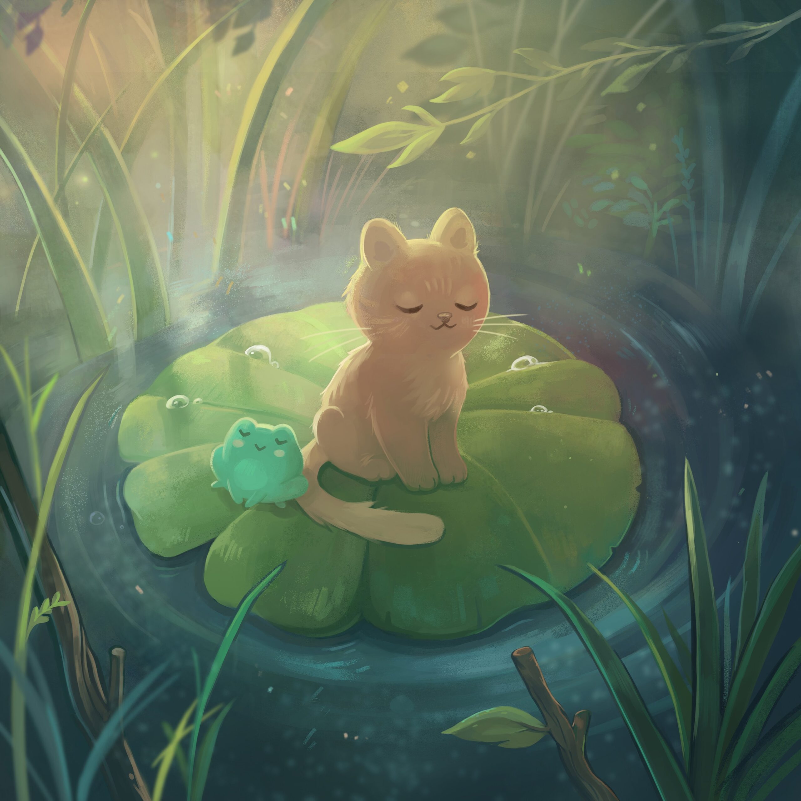Quiet Afternoon A Cute Cat Art Print Square Artwork Cat Drawing Cute Cat Drawing