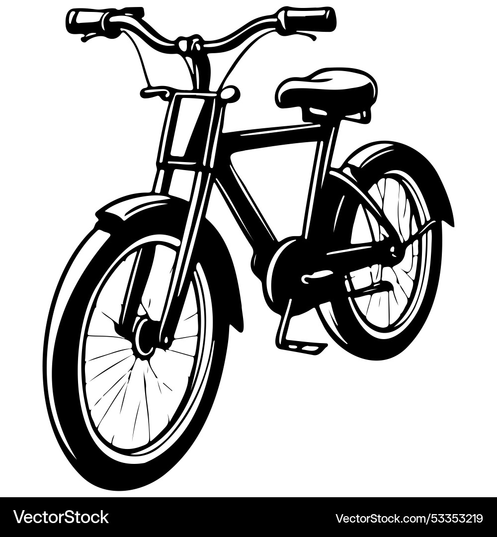 Realistic Cartoon Bike Drawing Black Line Vector Image