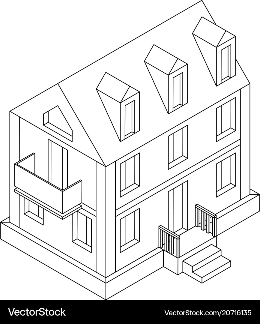 Residential House Outline Isometric Drawing Vector Image