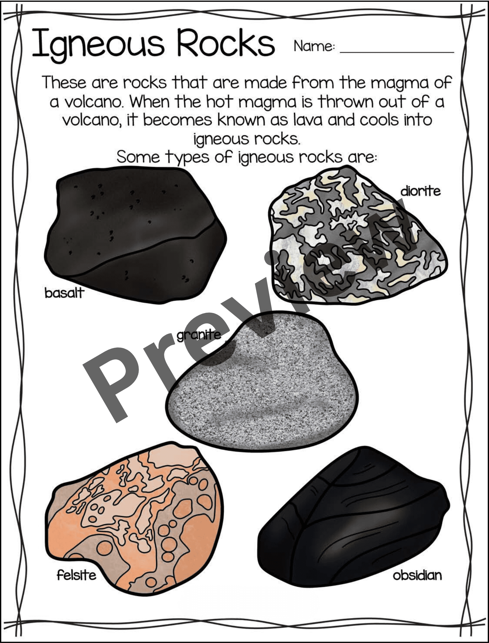 Rocks And Minerals Worksheets U0026 Passages Rock Cycle U0026 Types Of 
