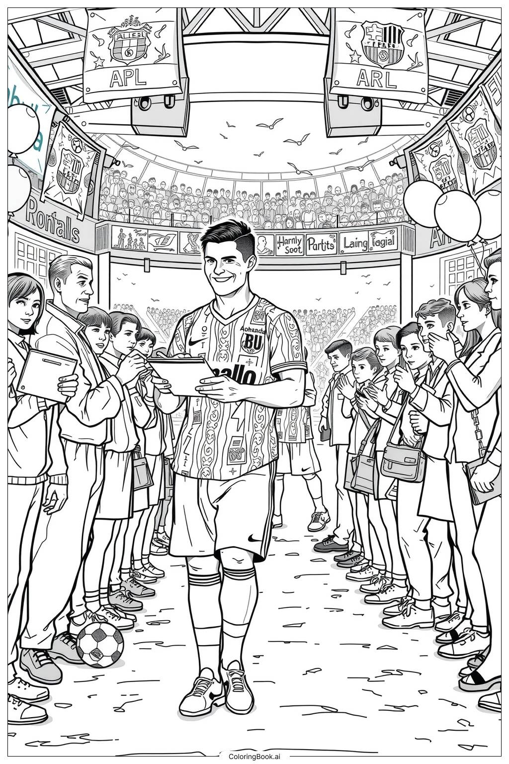 Ronaldo Standing With A Soccer Ball 2 Coloring Page Free PDFu0026PNG 